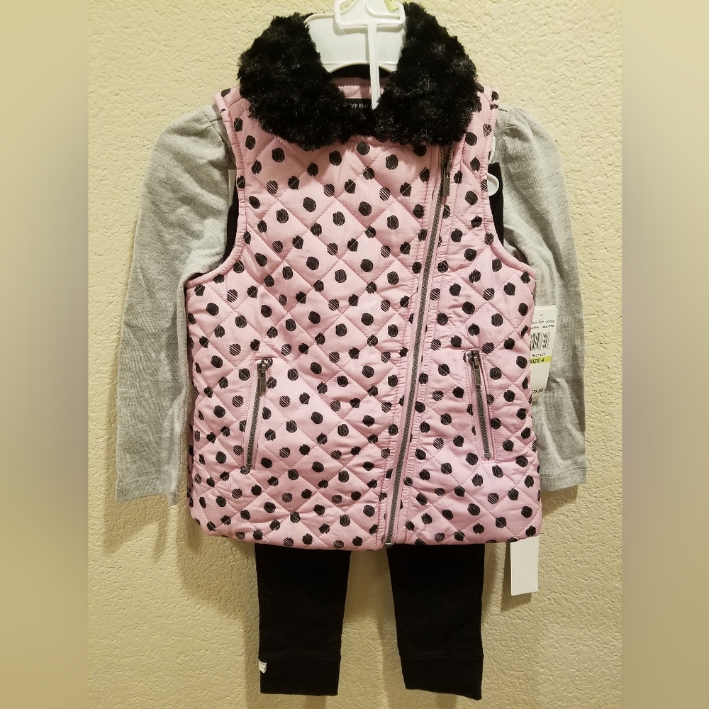 NWT Calvin Klein Jeans Girls 3-Piece Outfit: Vest, LS Top, Leggings, Size 4
